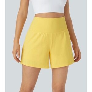 Halara High Waisted Flowy 2-in-1 Athletic Shorts Yellow Women Size L Large Yoga